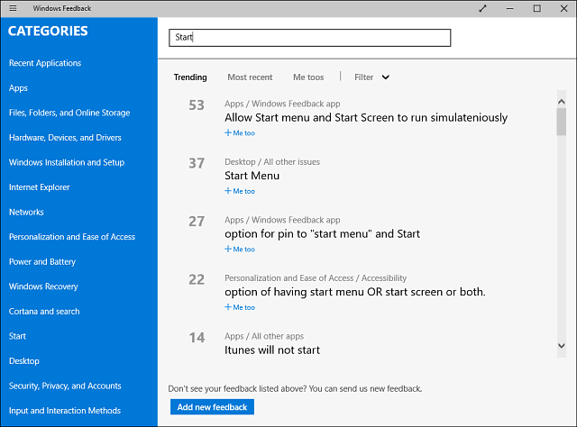 Aplicația de feedback pentru Windows 10