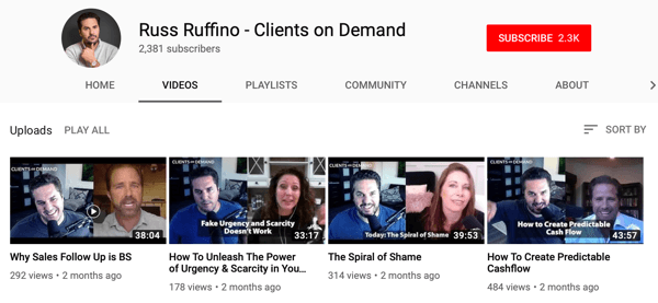 Modalități prin care companiile B2B pot utiliza videoclipuri online, Russ Ruffino eșantionează canalul YouTube de videoclipuri de interviu