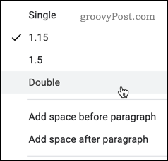 Selectarea unei opțiuni de spațiere a liniei în Google Docs