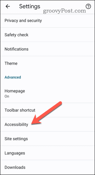 Deschideți setările de accesibilitate în Chrome pe mobil