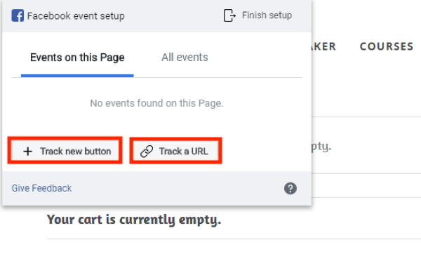 Utilizați Instrumentul de configurare a evenimentelor Facebook, pasul 4, opțiuni pentru a urmări un buton nou sau pentru a urmări o adresă URL