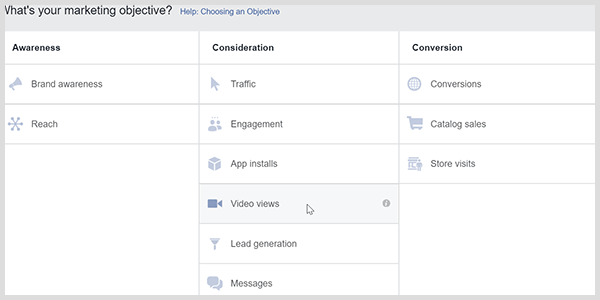 Facebook Ads Manager are un obiectiv de vizionare a videoclipurilor care îi determină pe Facebook să vizeze persoanele care vizionează videoclipuri.