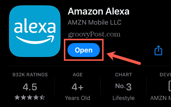 butonul de deschidere a aplicației Alexa