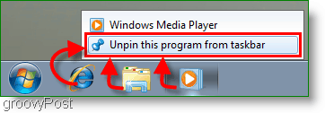 Windows 7 Deconectați un program din Bara de activități Screenshot