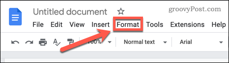Deschideți meniul Format din Google Docs