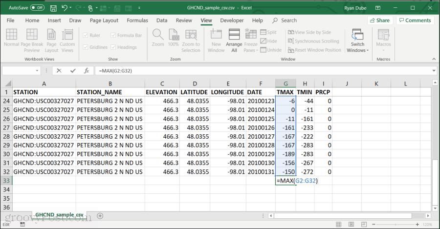 Utilizarea funcției MAX în Excel