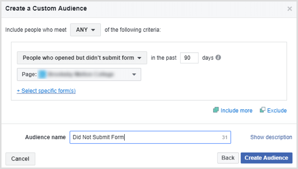 Facebook creează persoane cu public personalizat care nu au trimis un formular de plumb