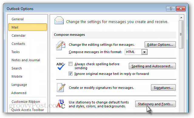 Cum se schimbă fontul implicit în Outlook 2010