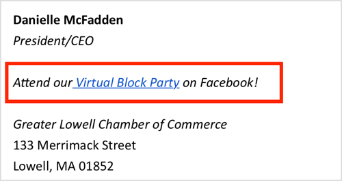 Promovați-vă evenimentul Facebook virtual în semnătura dvs. de e-mail.