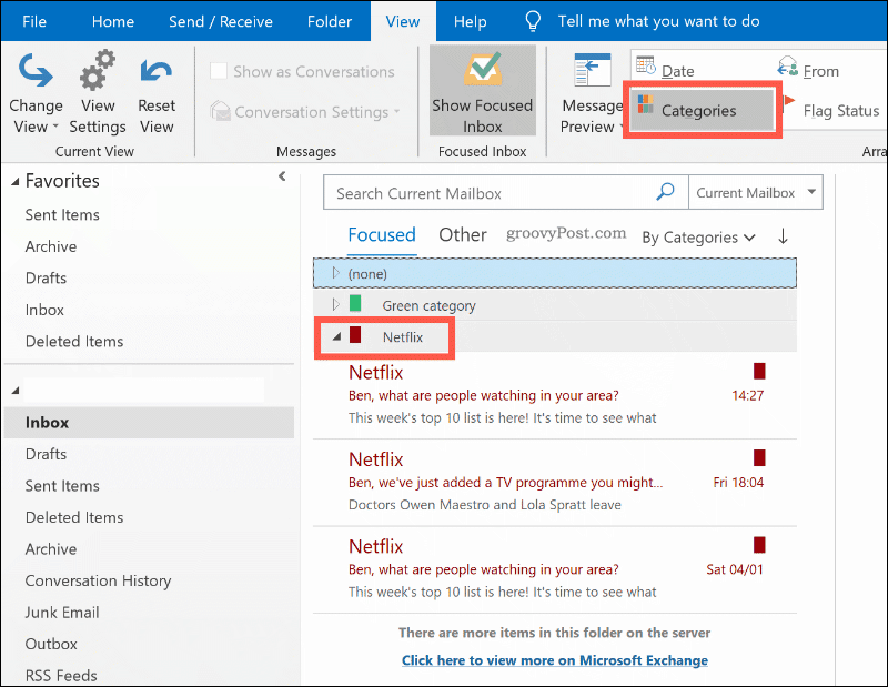 E-mailuri ordonate pe categorii de culori din Outlook