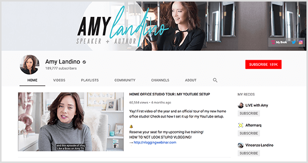 AmyTV este canalul rebranded de YouTube al lui Amy Landino. Pagina canalului conține fotografii cu Amy și videoclipul pe care l-a folosit pentru a-și lansa canalul rebranded.