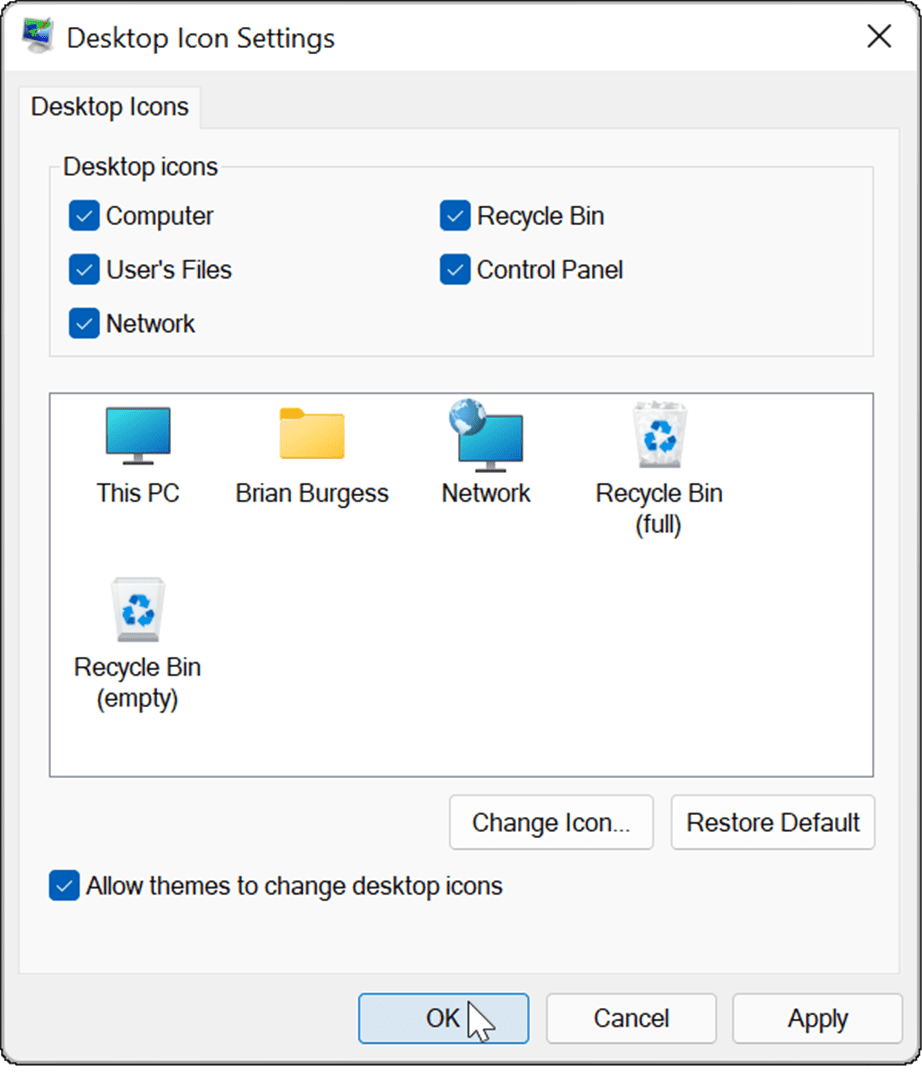recuperați pictogramele vechi de pe desktop pe Windows 11