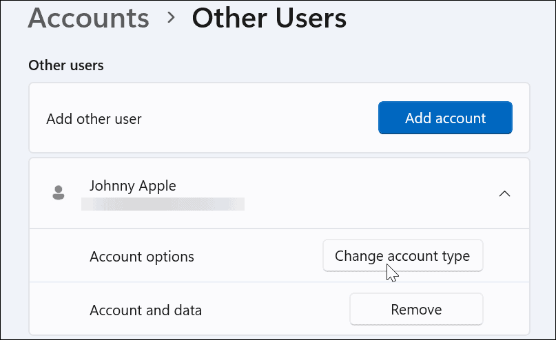 Schimbați tipul de cont pe Windows 11