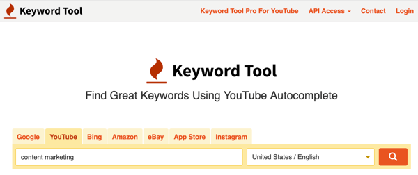 Instrumentul pentru cuvinte cheie cercetează cuvintele cheie din fila YouTube pasul 1.