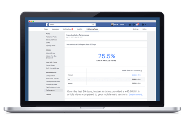Facebook a lansat un nou instrument de analiză care compară performanța conținutului publicat prin intermediul platformei Facebook Instant Articles în comparație cu alte echivalente web mobile.