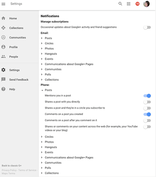 setări de notificare googleplus pe desktop
