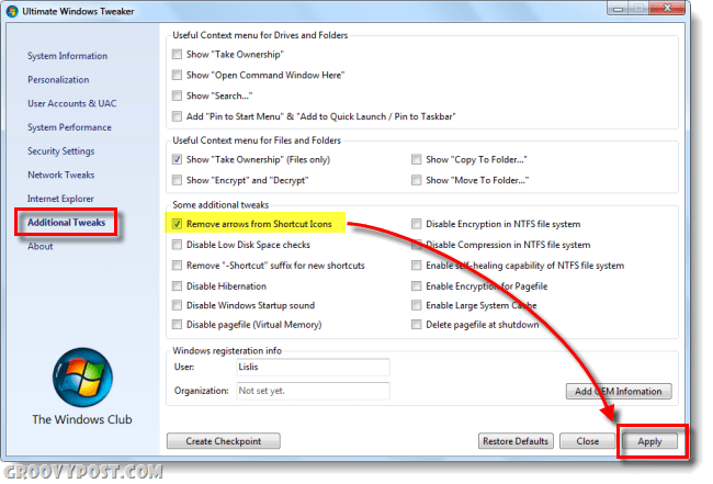 Cum să eliminați Windows 7 Setări rapide pentru pictograma săgeată