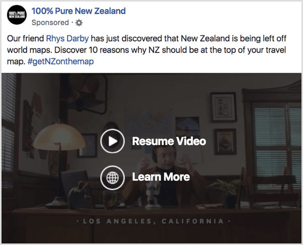 Exemplu de conștientizare a anunțurilor video Facebook