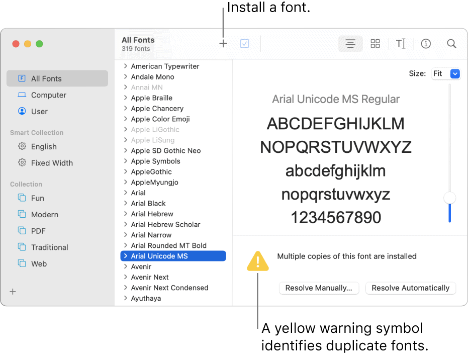 Avertisment pentru font galben Mac