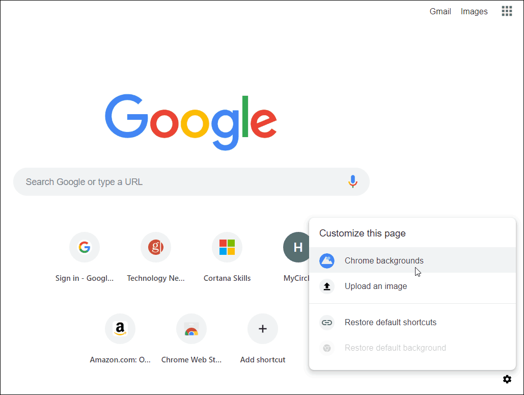 Opțiunile Chrome pentru fila nouă