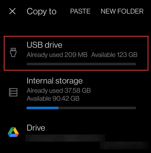 Transferați fotografii de pe Android pe o unitate USB