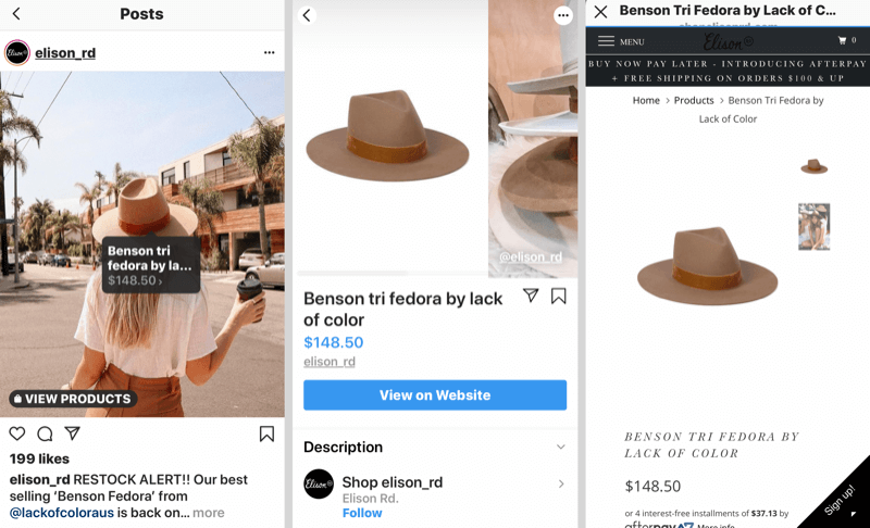 Cum să vindeți mai multe produse pe Instagram, exemplu de etichete de produs Instagram.