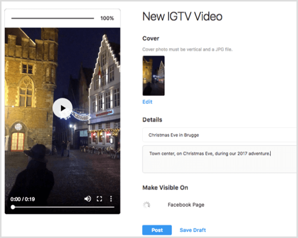 Adăugați un titlu și un desktop pentru un videoclip IGTV încărcat pe desktop.