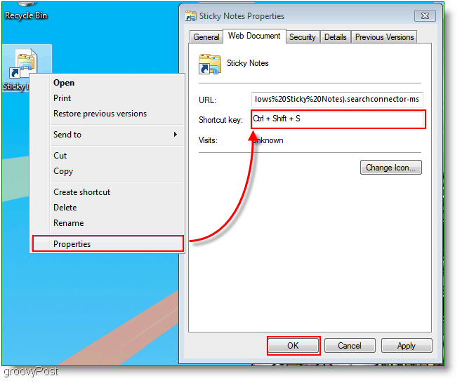Windows 7 Creați un nou meniu de alocare a tastei scurtături: Captura de ecran
