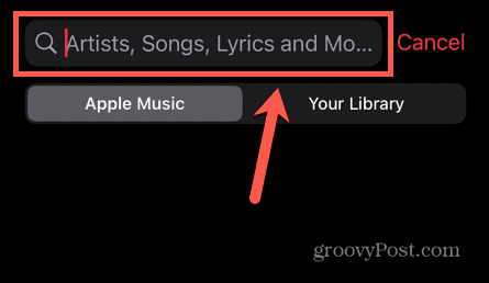 câmp de căutare pentru muzică Apple