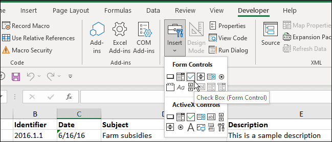 introduceți caseta de selectare dezvoltator Excel