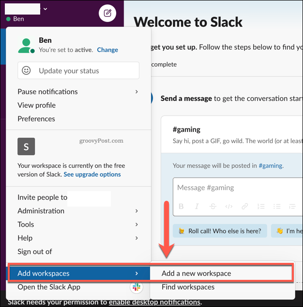 Adăugarea mai multor spații de lucru Slack