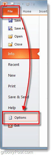opțiuni de panou de fișiere powerpoint 2010