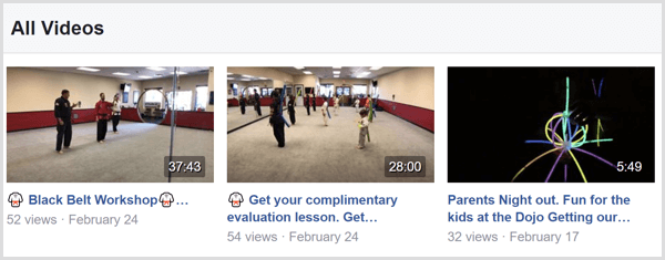 Exemplu de titluri video Facebook Live pe o pagină Facebook