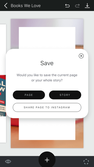 Creați o poveste de desfășurare Instagram pasul 11 ​​care arată opțiunile de salvare a povestirii.