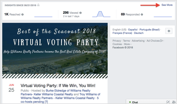 Găsiți o prezentare rapidă a informațiilor despre evenimentele dvs. Facebook în partea de sus a paginii evenimentului.
