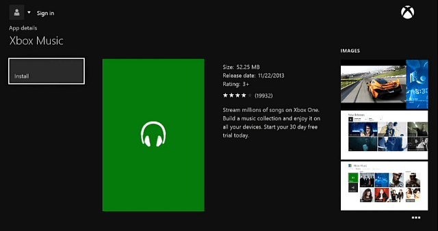 Aplicația de muzică Xbox