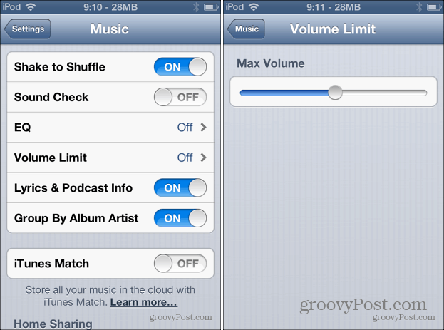 Limitarea volumului muzical iOS