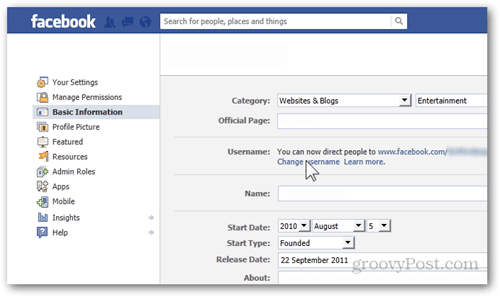 setări facebook preferințe informații de bază schimbare nume utilizator