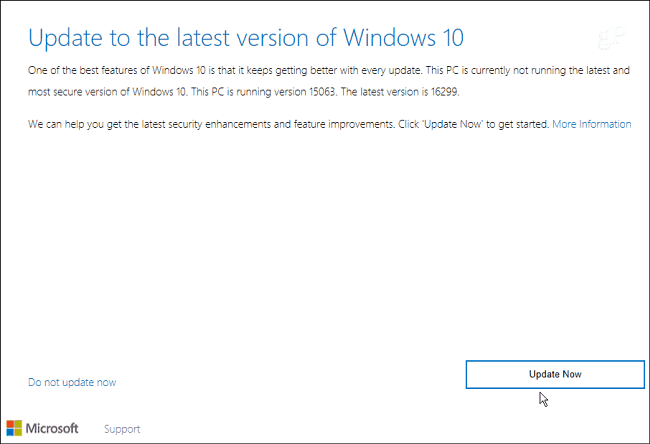 actualizează asistentul Windows 10