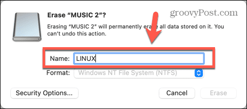 numele discului USB mac