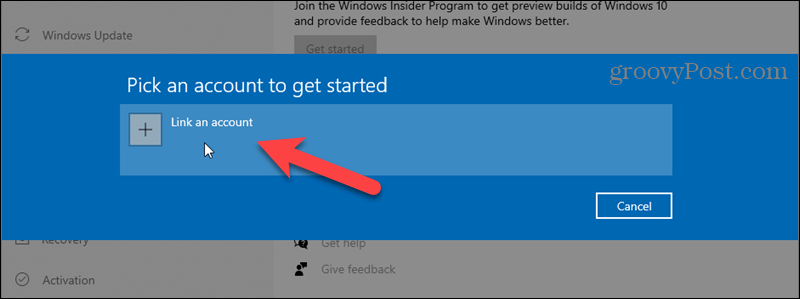 Faceți clic pe Conectați un cont pentru programul Windows Insider