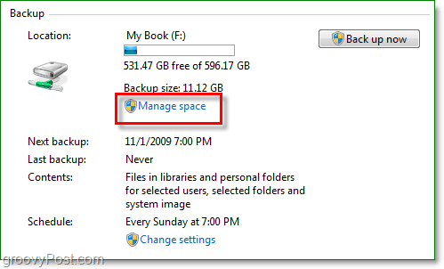 Windows 7 Backup - gestionați spațiul de rezervă pentru disc