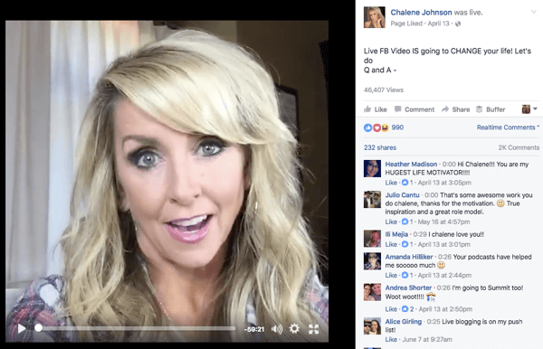 Videoclip Facebook Live de la Chalene Johnson.