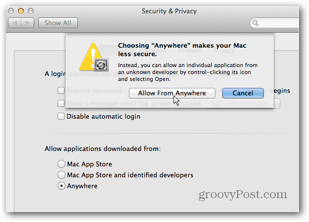 Dezactivați OS X Mountain Lion Gatekeeper Security