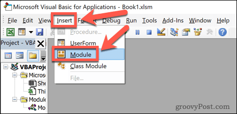 modul de inserare excel vba