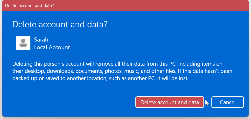 Ștergeți un cont de utilizator pe Windows 11