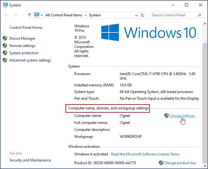 Modificați Setările Panoul de control Windows 10