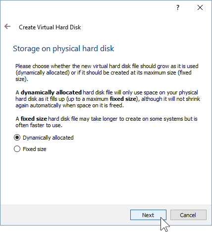 06 Determinați tipul de stocare pentru VM (Windows 10 Instalare)