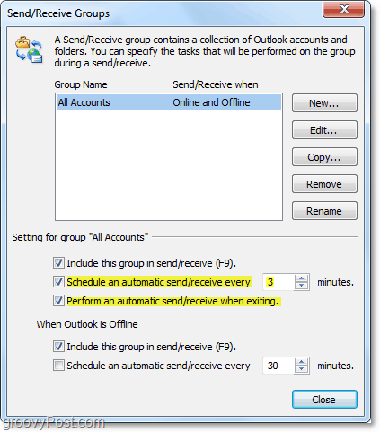 editați trimiterea și primirea automată a timpului în Outlook 2010