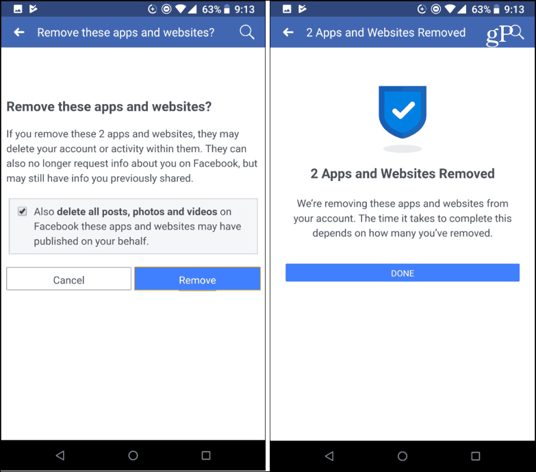 Confirmă eliminarea aplicațiilor Facebook de la terțe părți